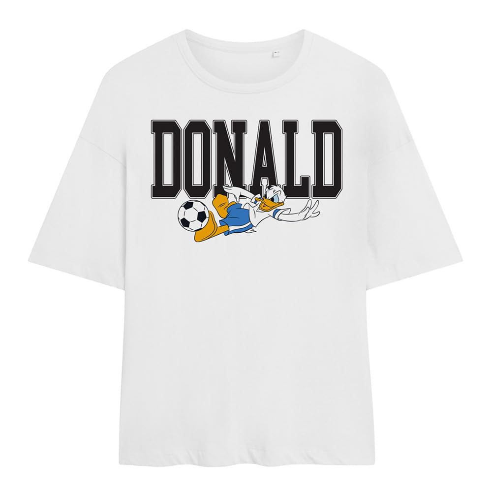 Disney Women's Donald Duck Football Kick Oversized T-Shirt, White | Size: XL