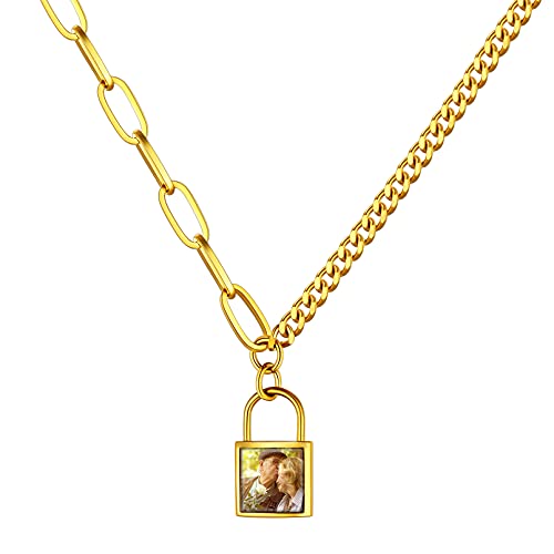 Custom4U Personalized Photo Necklace - Custom Heart/Oval/Round Charm Necklaces with Picture + Chain Adjustable - Stainless Steel/Acrylic Pendant Memorial Jewelry Christmas Gifts for Women G-