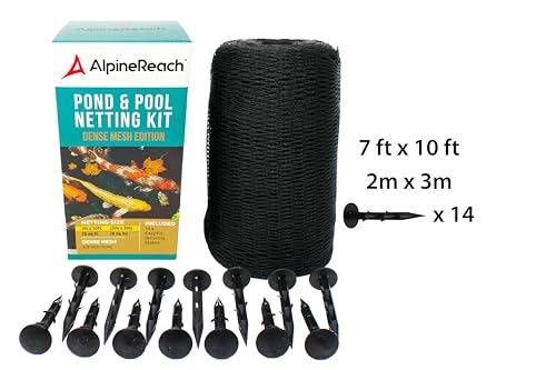 AlpineReach Koi Pond Netting Kit 7 x 10 ft Black Heavy Duty Woven Fine Mesh Net Cover for Leaves - Protects Koi Fish from Blue Heron Birds, Cats & Predators – Reusable & Stakes Included by AlpineReach - Image 2