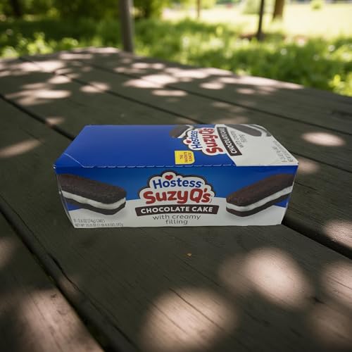Hostess Suzy Q\'s Snack Cakes, Chocolate with Cream Filling, Full Size Single Serve Packs, 8 Per Box
