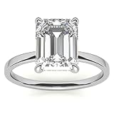 10K Solid White Gold Handmade Engagement Rings, 3 CT Emerald Cut Moissanite Diamond Solitaire Weddin