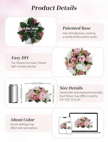 BLOSMON Fake Flower Wedding Decorations: 10 Pcs Dusty Pink Rose Flower Balls Table Centerpiece Decor - Artificial Silk Floral Bouquet Arrangement for Birthday Party Baby Shower Hom image 2