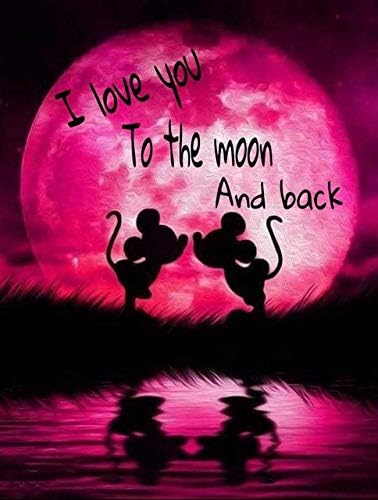 DIY 5D Diamond Painting by Number Kits, Crystal Rhinestone Diamond Embroidery Paintings Pictures Arts Craft for Home Wall Decor, Two Mickey Mouse Kissing Under The Moon (J5693YLMLS-11.8X15.7in)