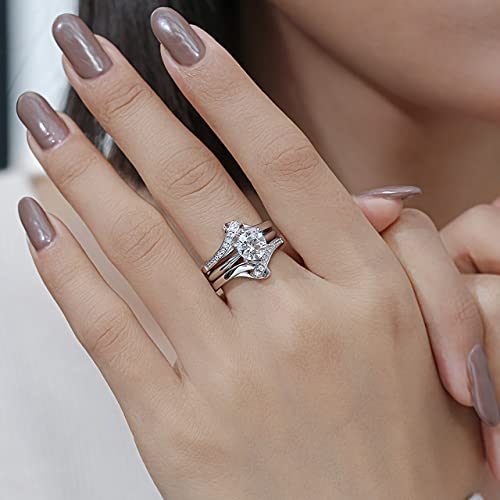 Wedding Ring Set for Women Bridal Ring Set 1 Carat Center Moissanite Engagement Ring Set Platinum Plated Silver 3 Piece Wedding Ring Sets for Her Anniversary Promise Rings3