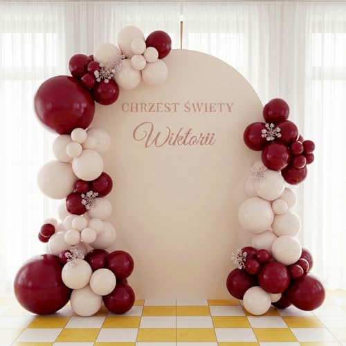 Image of RUBFAC Burgundy Balloons 129pcs Different Sizes Pack of 18 12 10 5 Inch, Latex Maroon Dark Ruby Red Balloon Garland Arch Kit for Wedding Anniversary Birthday Party Decorations