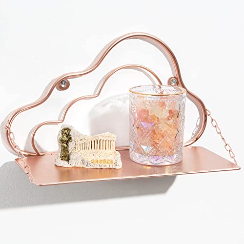 Mazjoaru Floating Shelves Rose Gold Double Layer Cloud Shape Design Hanging Shelves Pink Room Decor, Cute Pink Chain Metal Wall Mounted Shelf For Bedroom, Nursery, Living Room #TOP10