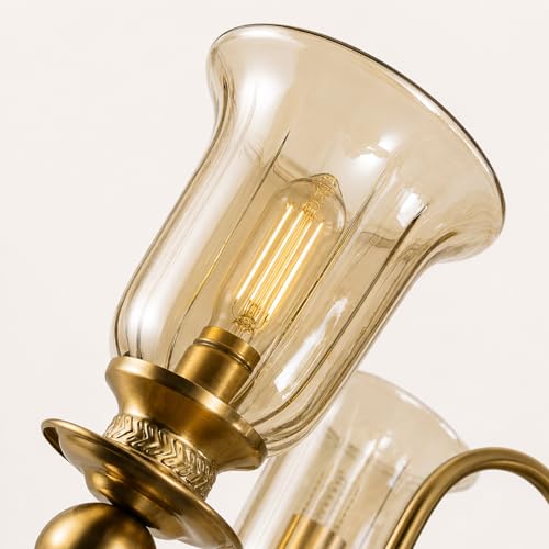 Image of Italian Chandelier Light, 6 Light Champagne Glass, Brass Finish for Dining Hall, Drawing Room, Lobby, Hall, Cafe, Hotel with 6 Filament Bulbs, Gold