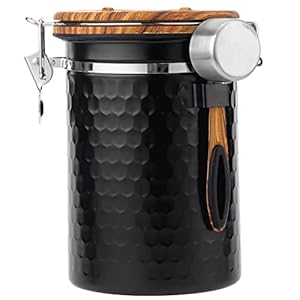 TEDSWAIT Coffee Canisters Airtight Coffee Bean Storage Container Kitchen Stainless Steel Food Storage Container with Scoop Date Tracker & CO2 Valve 61Fl Oz (Diamond Black)