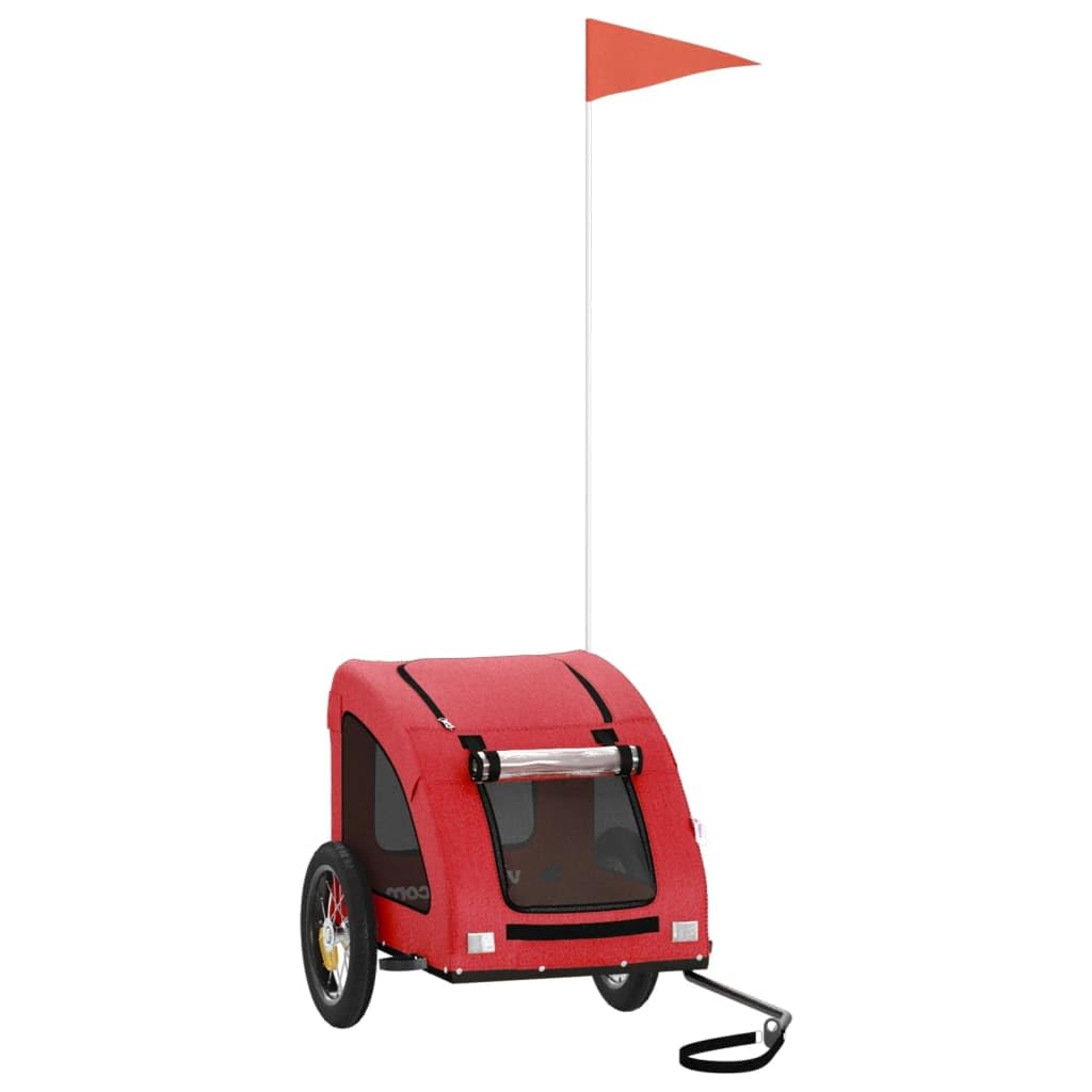 vidaXL Pet Bike Trailer, Pet Cart Carrier for Small Dogs, Pet Bike Trailer with Flag, Dog Bicycle Wagon, Red Oxford Fabric and Iron