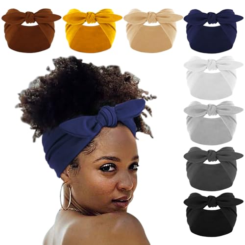 Image of DRESHOW 8 Pack Bow Headbands of Solid Color for Women's Hair Non Slip Wide Vintage Head Wraps Knotted Cute Hair Band Accessories
