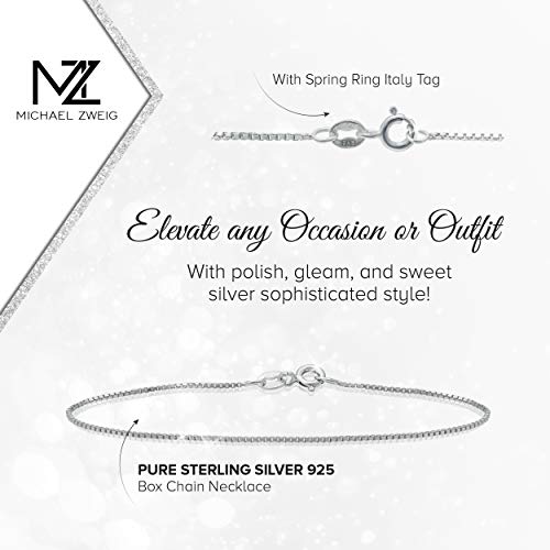Michael Zweig 925 Sterling Silver Necklace for Women - Necklace Box Chain Sterling Silver | 28 in Length, 1.0 mm Thickness with Spring Ring, Italy Tag - Image 6