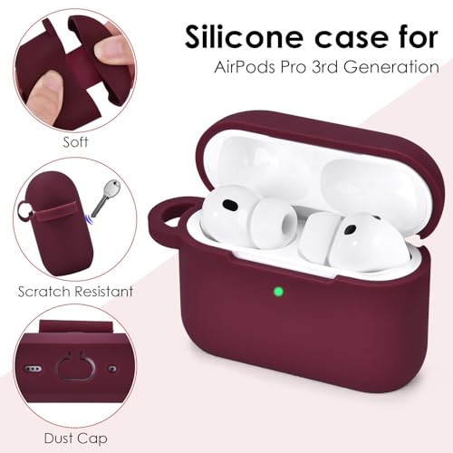 Image of Filoto for AirPods Pro 3 Case (2025), Soft Silicone Protective Case Cover Compatible with Apple AirPods Pro 3rd Generation with Beaded Bracelet Keychain Accessories for Women Burgundy