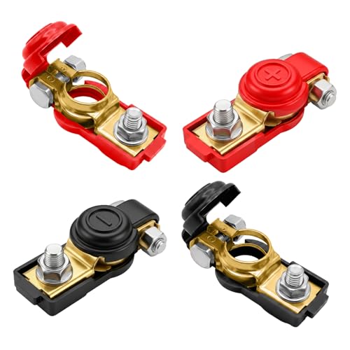 Jiaoshou Pan 2 Paires de Bornes de Batterie 12V 24V, Cosse Batterie avec Cache en Plastique, Cosses Positives et Négatives, pour Voiture Camion Bateau Camping...