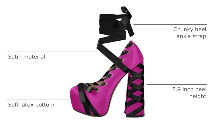 Image of Platform Heels Chunky Bow Ribbon Pumps