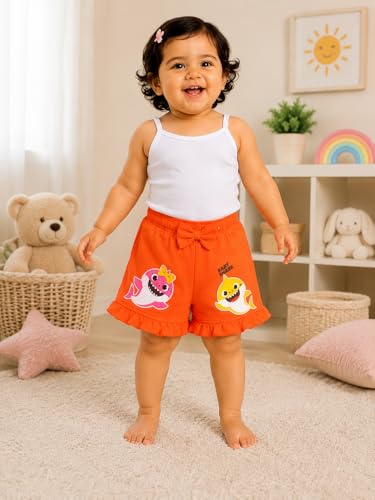 Image of BODYCARE KIDS Infant Baby Girls Cotton Antiviral Printed Shorts | Soft Breathable Elastic Waist Casual for Toddlers & Infants | Comfortable Summer Baby Bottoms for Girls