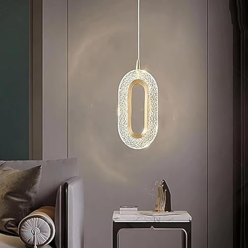 Image of SINOMAN Modern LED Hanging Pendant Light Crystal Acrylic Shade Ceiling Lamp Gold Finish Oval Shape 3 in 1 Color Changing, Ambient Lighting Set of 2 for Living Room, Bedroom, and Home Decoration