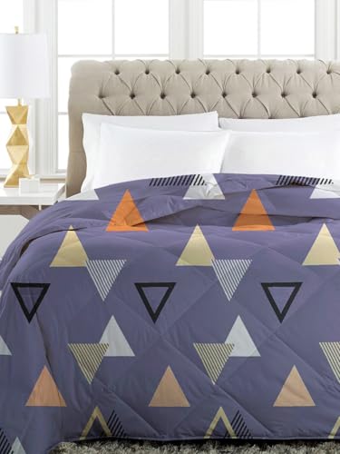 Image of HOMEKART 220 GSM Premium Reversible Microfiber AC Comforter for Single Bed | Soft, Lightweight & Breathable All-Season 3-Layer Quilted Blanket (150 cm x 225 cm, Trangle, Dark Grey & Rust)