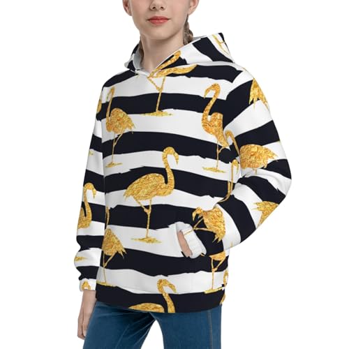 Gold Flamingo Kid Hoodies Boys Sweatshirts Girls Pullover with Pocket2