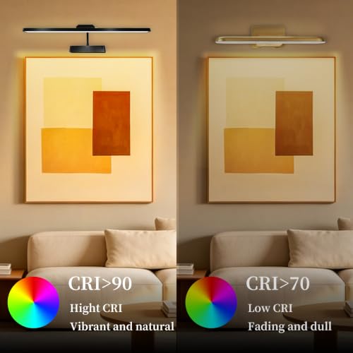 Image of MIOBLUE Picture Light for Wall, 4800mAh Rechargeable Wireless Remote, 15in Dimmable Timer LED Art Display Light with 3 Color Modes for Gallery, Dartboard, Living Room, Bedroom, Hallway-Black
