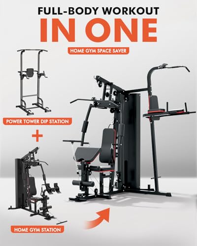 Image of Mikolo Home Gym, Workout Station with 152LBS Weight Stack, Multifunctional Home Gym Equipment, Exercise Equipment for Full Body Strength Training
