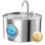 Fontaine a Eau Chat INOX: Fontaine à Eau pour Chat Automatique - 2,2L Distributeur Chien avec 1 Filtre + 1 éponge - Silencieux Fontaines Chats - Distributeur Eaus Chats avec Fenêtre de Niveau d'eau