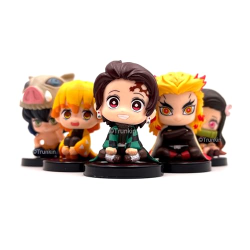 Image of Trunkin Demon Slayer Small Sitting Set Without Stand Tanjirou Nezuko Inosuke Zenitsu Kyoujurou Carino Dazed Eyes PVC Action Figure Kimetsu no Yaiba Small Set of 5