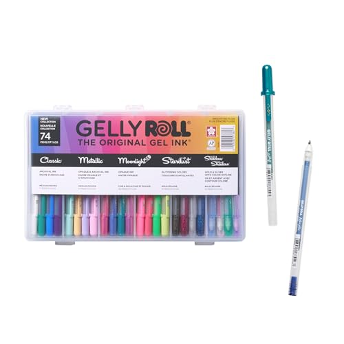 SAKURA Gelly Roll Gel Pens - Gift Set - Ink Pen Set - Art & Holiday Gifts & DIY Projects - Assorted Point Sizes with Storage Case - Assorted Colored Ink with Special Effects - 74 Pack