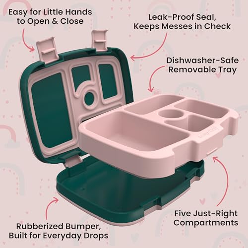 Image of Bentgo Kids Prints Leak-Proof, 5-Compartment Bento-Style Kids Lunch Box - Ideal Portion Sizes for Ages 3-7, Durable, Drop-Proof, Dishwasher Safe, & PFAS & BPA-Free Materials (Green Rainbow)