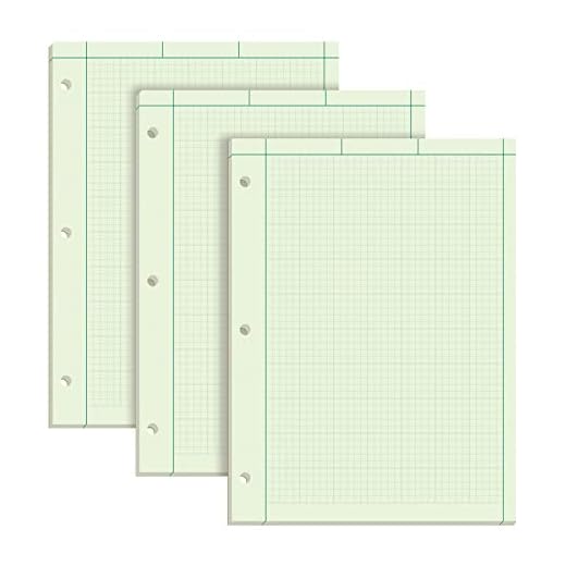 TOPS Engineering Notebooks, Graph Notebooks, 3 Pk Quad Ruled Pad, 8-1/2" x 11", Glue, 5 x 5 Graph Rule on Back, Green Tint Paper, 3-Hole Punched, 100 Sheets per Pad (35507A)