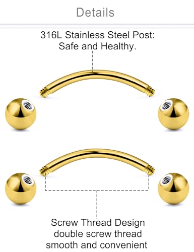 Dyknasz 20G 16G Eyebrow Piercing Jewelry Stainless Steel Vertical Labret Lip Jewelry Curved Barbell Rook Piercing Jewelry Small Belly Button Ring for Women Men4