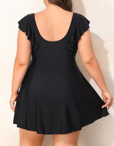 Smismivo Women Plus Size Swim Dress One Piece Bathing Suits Built in Shorts Tummy Control Swimdress2