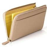 LASIEM(ラシエム) 長財布レディース 小さい 長財布 「スマホサイズ 従来品から-3cm」 短い 本革 約17cm L字ファスナー お札を折れない ボックス付き プレゼント モカ×イエロー