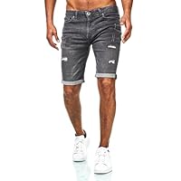 JEEL Herren Kurze Hosen - Slim-Fit Jeans-Shorts - 5-Pocket-Style - Stretch Herren-Shorts - Kurze Hose für Männer - Basic Washed Destroyed - 14-Grau - 40W