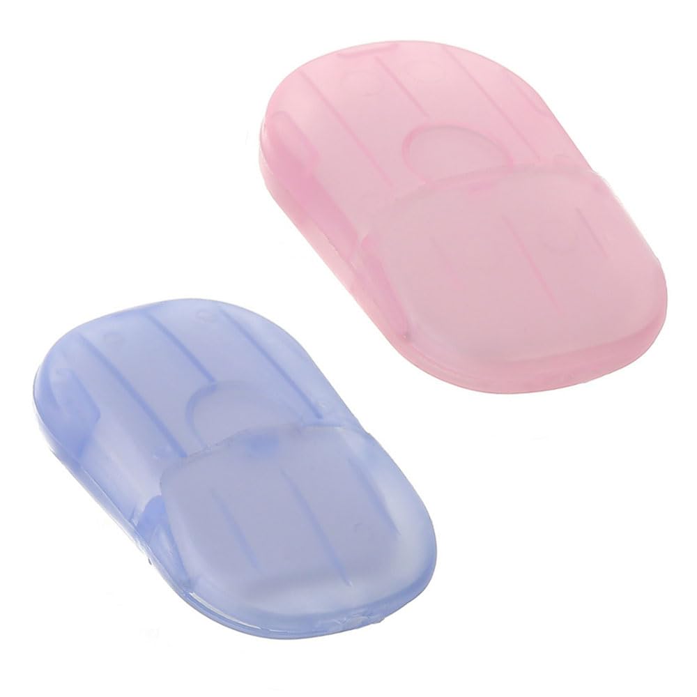 2 Boxes Portable Hand Soap Flakes Disposable Paper Soap Mini Scented Slice Sheets with Storage Box Paper Soap Sheets for Hand Washing Foaming Paper Soap Flakes for Travel Outdoor Hand Washing