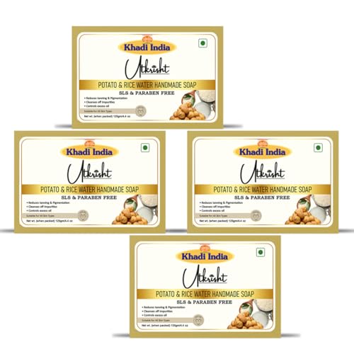 Image of Khadi Potato & Rice Water Handmade Bathing Soap Bar 125g (Pack of 4) | Natural & Herbal | Glowing & Brightening | Deep Cleansing | For Dark Sports & Oil Control | All Skin Types | Men & Women