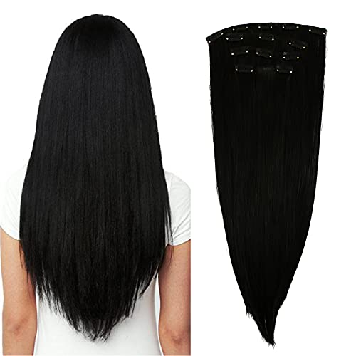 22" 4PCS Set Straight Black Hair Extensions Clip in Thinning Hair Synthetic Hair Extensions Clip in Cheap Hair Extensions Heat Safe Extensions Girls Hair Extensions for Women