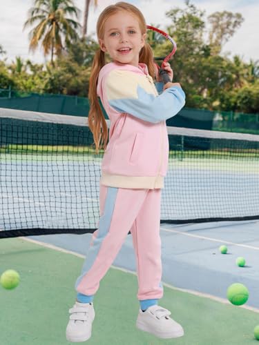 Valcatch Girls Tracksuit Sets 2 Piece Long Sleeve Zipper Hoodie Top and Sweatpants Colour Blocked Jogger Set for Kids Toddler3