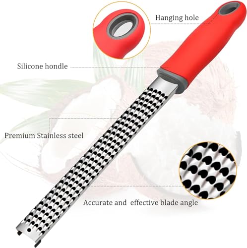 Image of Baskety Stainless Steel Zester Grater Handheld for Lemon, Cheese, Ginger, Garlic, Vegetables & Fruits - 1 Piece (Red)