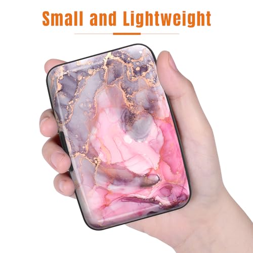 Image of Rimilak Aluminuml Credit Card Holder, Mini Credit Card Wallet RFID Blocking Slim Metal Hard Case for Women Men, Pink Flow Mable