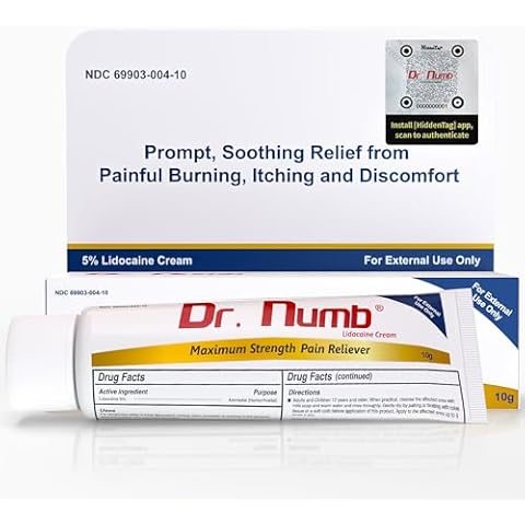 Dr. Numb 5% Lidocaine Numbing Cream 10g 1 Pack - Maximum Strength Tattoo Numbing Cream - Nonprescription Topical Anesthetic Pain Relief Cream for Tattooing, Piercing, Microneedling, Hemorrhoid Cover