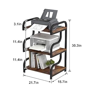 Printer stand 3 tier large printer stand durable materials and ample storage space printer stand with storage printer table for home office organizationrustic brown  urban country home decor