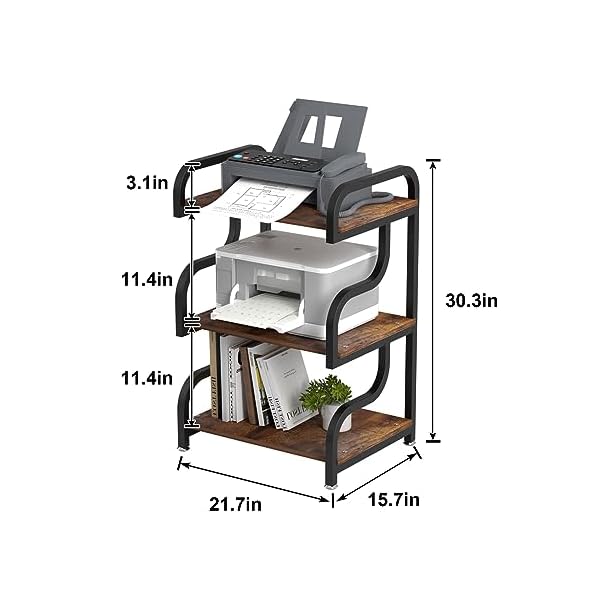 Printer stand 3 tier large printer stand durable materials and ample storage space printer stand with storage printer table for home office organizationrustic brown  urban country home decor