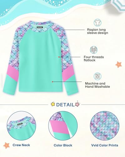 Image of BesserBay Girls Rash Guard UPF 50+ Raglan Sleeve Swim Shirt 6-14 Years