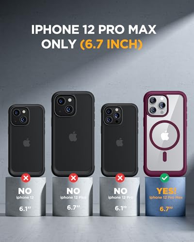 Image of Miracase Magnetic for iPhone 12 Pro Max Case [Compatible with MagSafe] Full-Body Phone case with Built-in Glass Screen Protector& Camera Protector, Military Drop Proof 12 Pro Max Cover, Wine Red