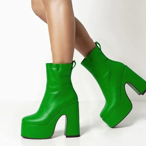 Womens Chunky Block High Platform Ankle Boots High Heel Closed Toe Ankle Boots Short Bootie Side Zipper Prom Party Dress 4.0 Inches Heels2