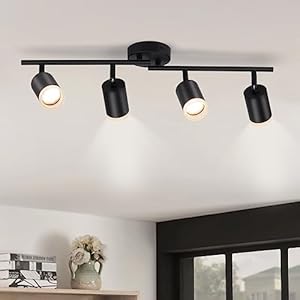Gr4tec Deckenstrahler 4 Flammig, Modern Deckenleuchte Strahler Schwenkbar, Schwarz Deckenlampe Spot GU10, Metall Spotbalken Deckenspot für Küche Flur Büro Schlafzimmer (Ohne Leuchtmittel)