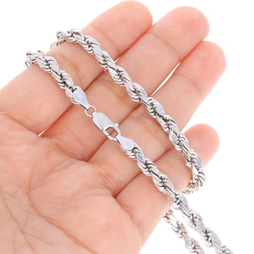 Nuragold 10K Real White Gold 5mm Solid Rope Chain Diamond Cut Necklace (20"-30") Italian Jewelry for Men4