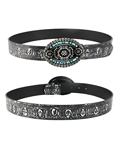 URAMAN Mens Western Cowboy belts with Buckle Interchangeable Rodeo Leather Concho Belts for Jeans Pants2