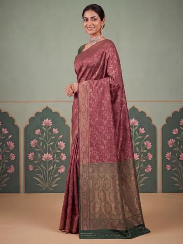 Image of AKHILAM Women's Multicolor Litchi Silk Ethnic Motif Print Saree With Unstitched Blouse Piece|sarees for women | litchi silk sarees
