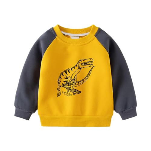 Boy's Fleece Sweatshirts Boy Plus Fleece Hoodie Autumn And Winter Children Integrated Fleece with (Yellow, 5-6 Years)
